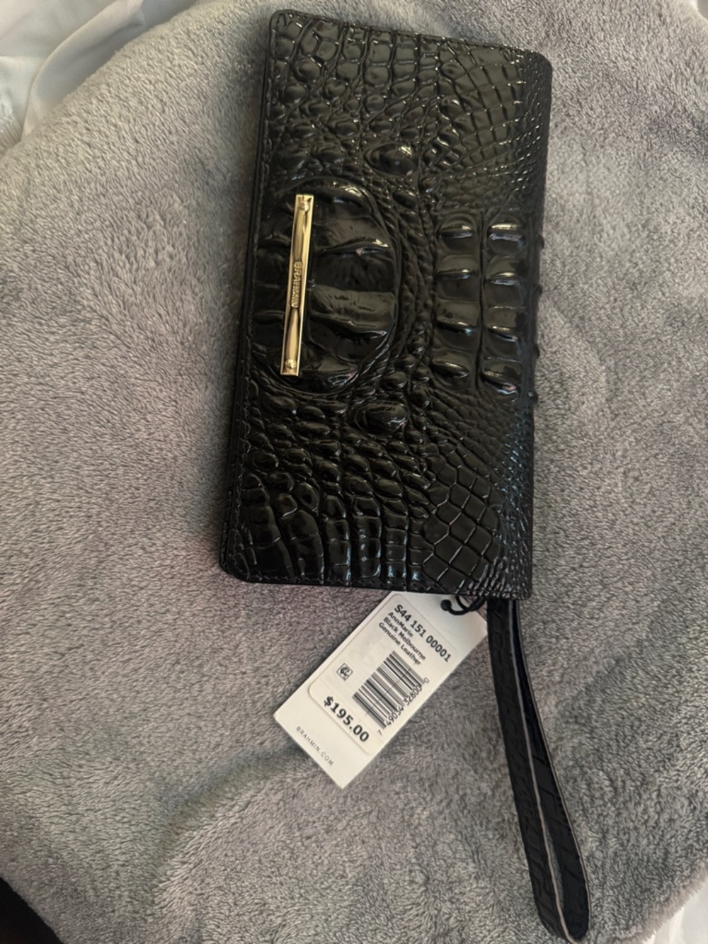 Brahmin Black Croc-Embossed Leather Wristlet